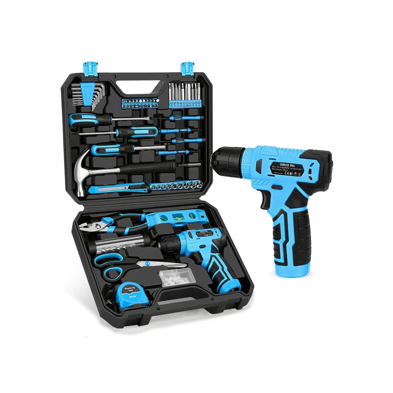 KingTool 139 PCS Home Tool Kit with 8V Drill Storage Case (Blue)