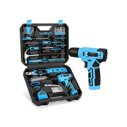 KingTool 139 PCS Home Tool Kit with 8V Drill Storage Case (Blue)