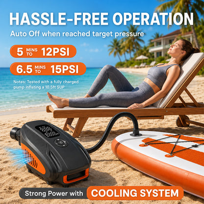 KingTool 20PSI Rechargeable Paddle Board Electric Pump with 18000mAh Battery