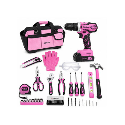 KingTool 267 PCS Pink Home Tool Kit with 21V Drill Storage Bag