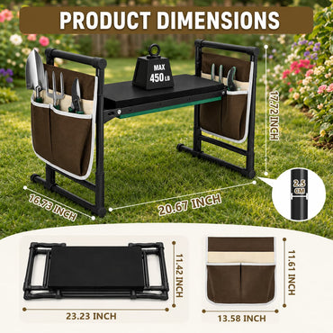 Garden Kneeler and Seat, 2-in-1 Folding Bench with Tool Pouches