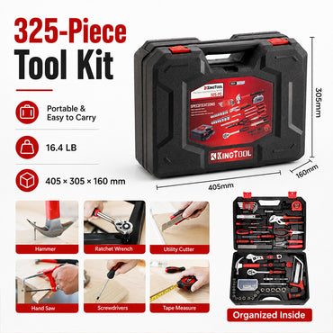 KingTool 325 PCS Home Tool Kit with 3 Layer Storage Case