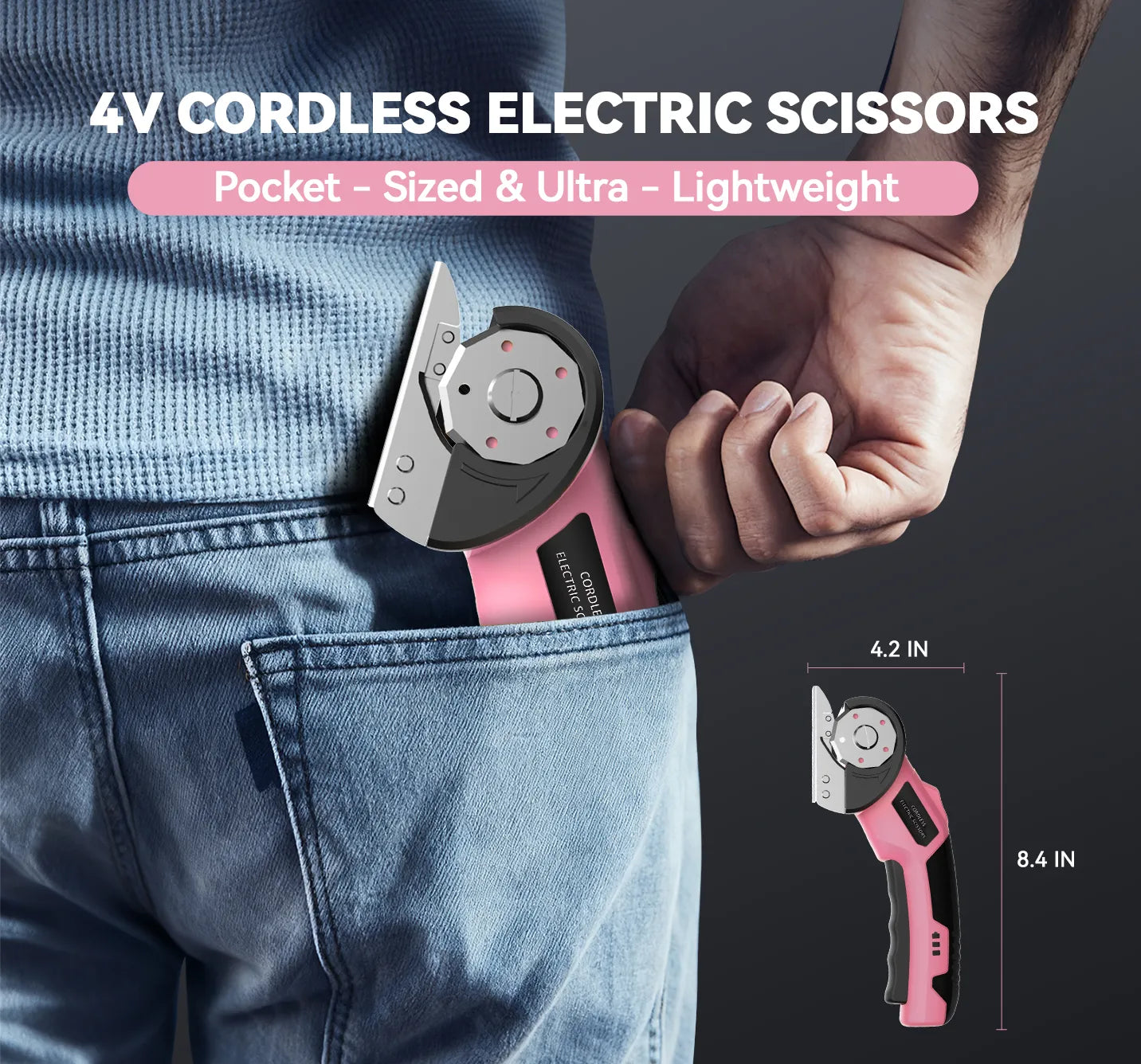 4V cordless electric scissors with 3 blades in pink