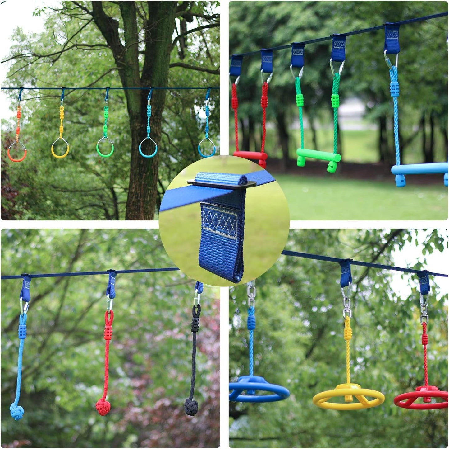 Rainbow Craft 8 Pack Ninja Slackline Buckle Straps - Removable Hanging Loops