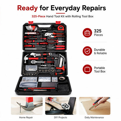 KingTool 325 PCS Home Tool Kit with 3 Layer Storage Case