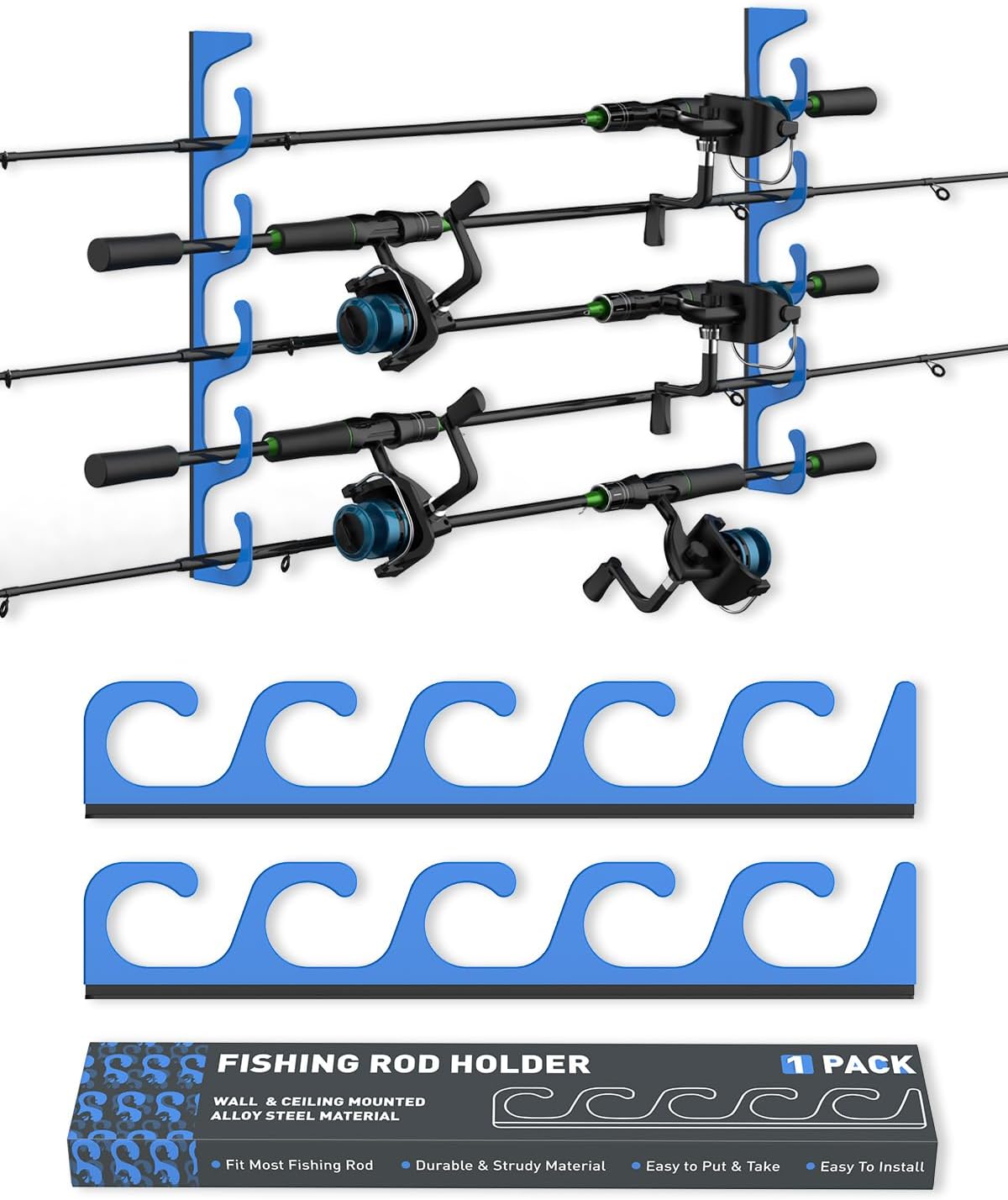 5-Rod Fishing Rod Holder for Wall & Garage Ceiling Storage