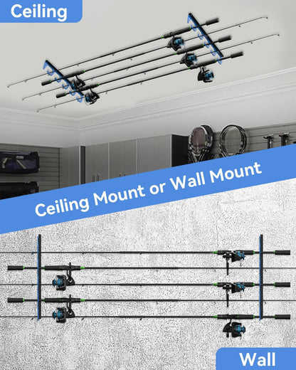 5-Rod Fishing Rod Holder for Wall & Garage Ceiling Storage
