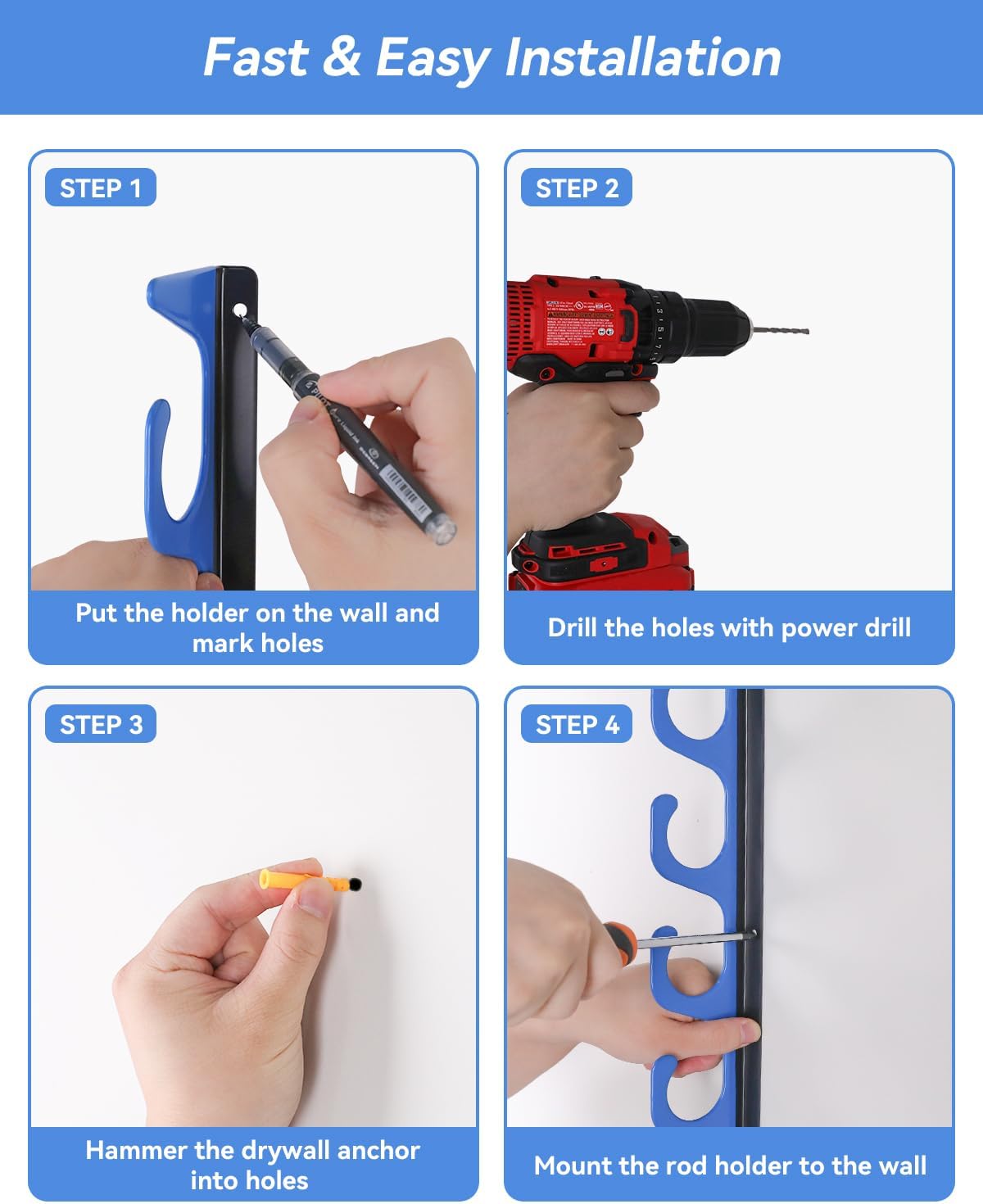 5-Rod Fishing Rod Holder for Wall & Garage Ceiling Storage