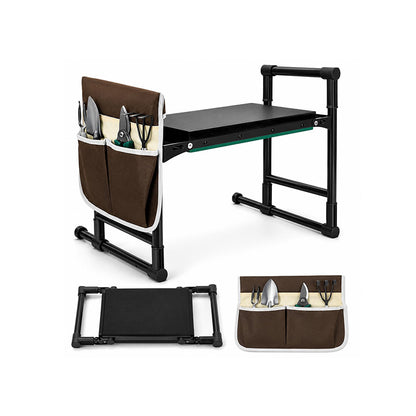 Garden Kneeler and Seat, 2-in-1 Folding Bench with Tool Pouches