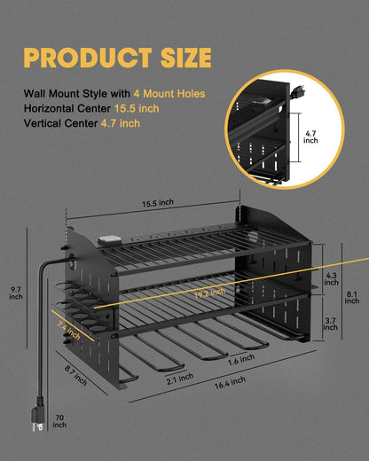 3-Tier Wall-Mount Power Tool Organizer with 6-Outlet Charging Station