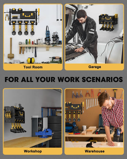 3-Tier Wall-Mount Power Tool Organizer with 6-Outlet Charging Station