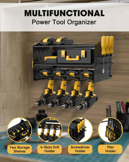 3-Tier Wall-Mount Power Tool Organizer with 6-Outlet Charging Station
