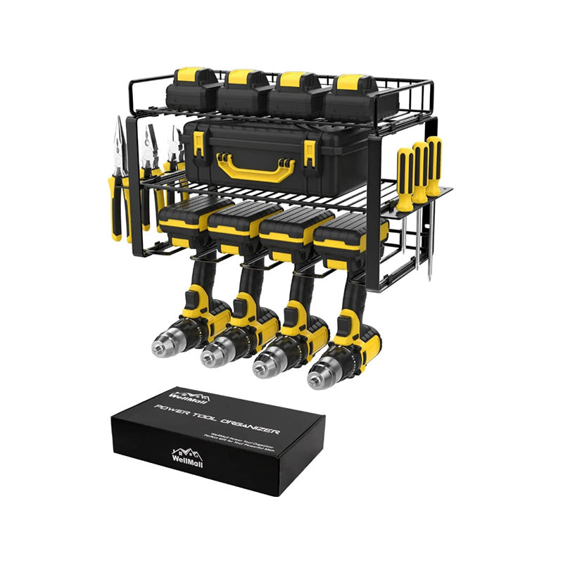 KingTool 3-Tier Wall Mount Tool Organizer Rack with Drill Holder