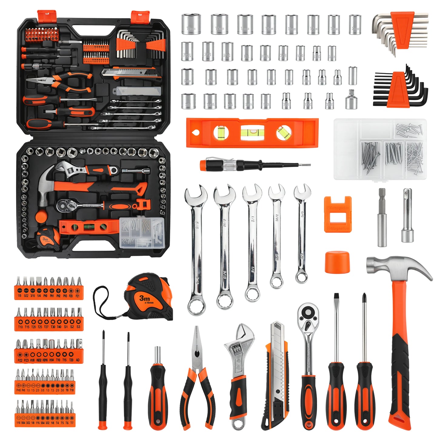 KingTool 248 PCS home tool kit with storage case