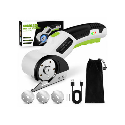 KingTool 4V Cordless Electric Scissors with Safety Lock & LED Light – Rechargeable Rotary Cutter for Cardboard, Fabric & Carpet (White)