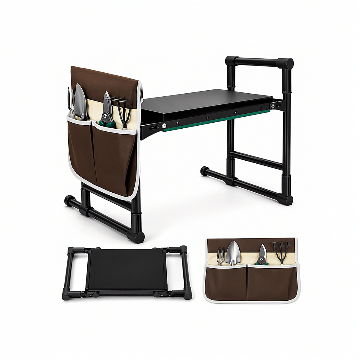 Garden Kneeler and Seat, 2-in-1 Folding Bench with Tool Pouches