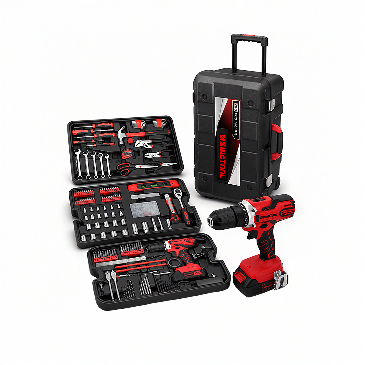 KingTool 286 PCS Home Tool Kit with Rolling Case 21V Drill