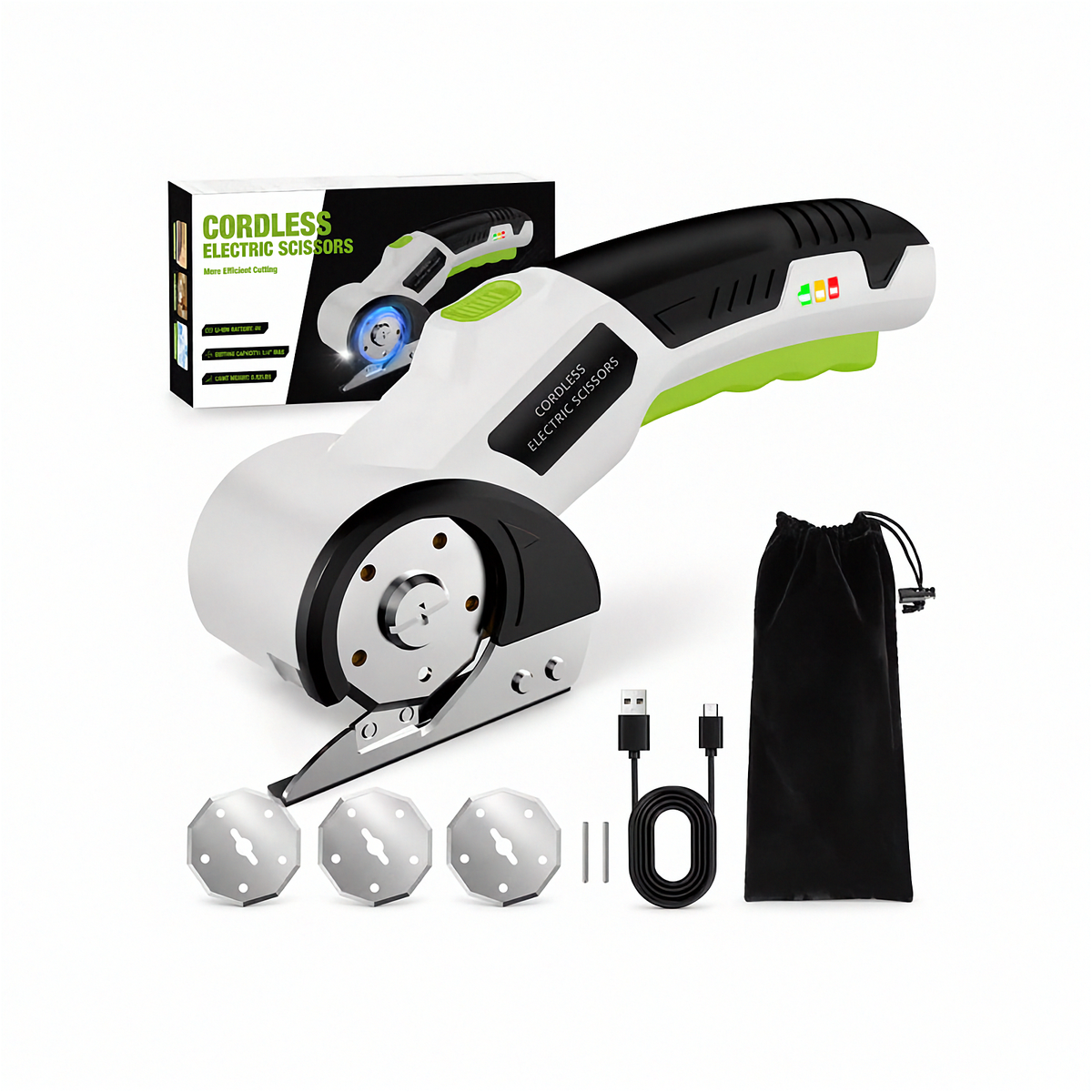 V Cordless Electric Scissors – USB Rechargeable Fabric & Cardboard Cutter