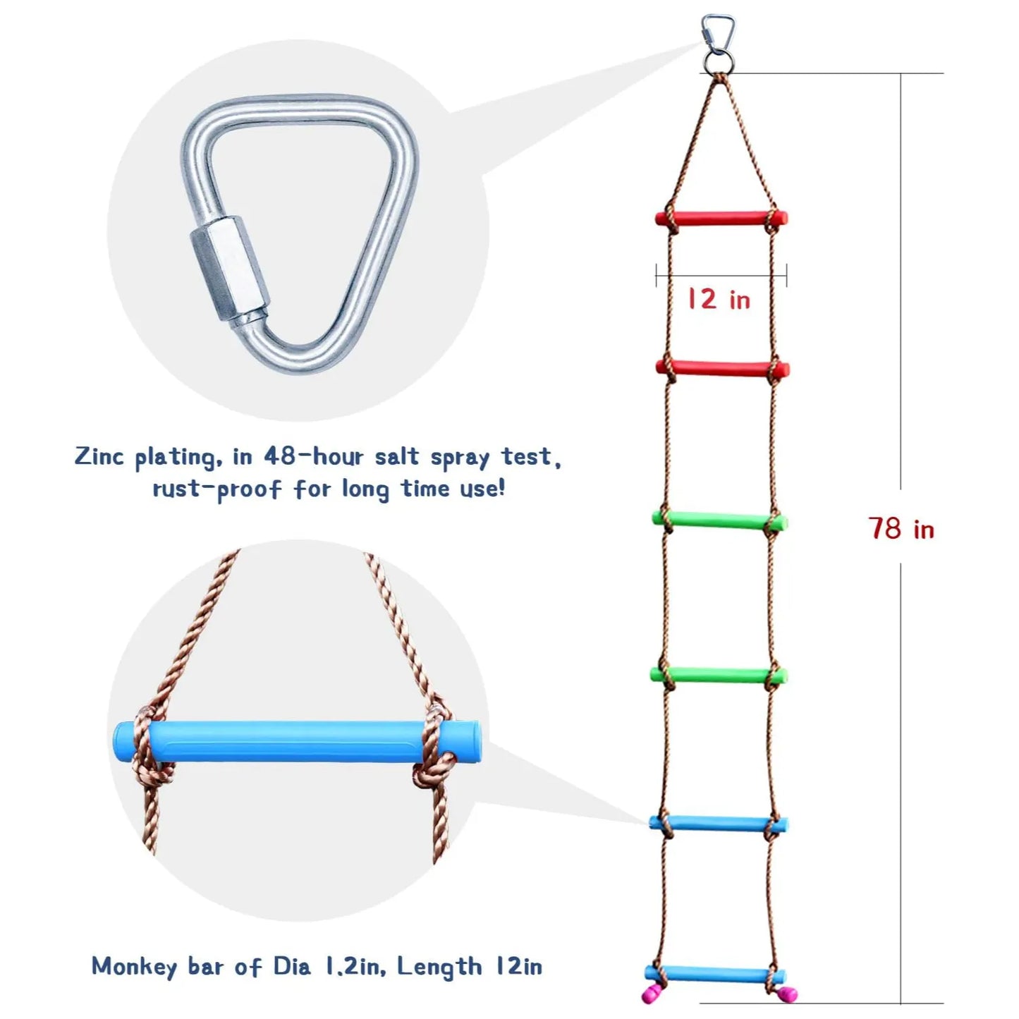 Rainbow Craft 6.6 Feet Climbing Rope Ninja Ladder