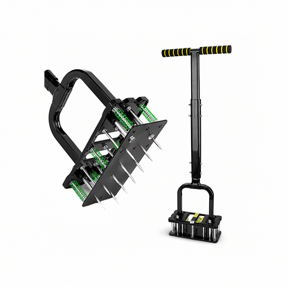 Heavy Duty Manual Lawn Aerator with 15 Spikes & Auto-Clean Springs