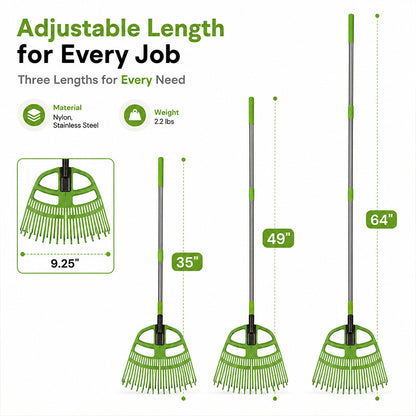 KingTool 3-in-1 Adjustable Leaf Rake with Detachable Scoops for Yard Cleanup