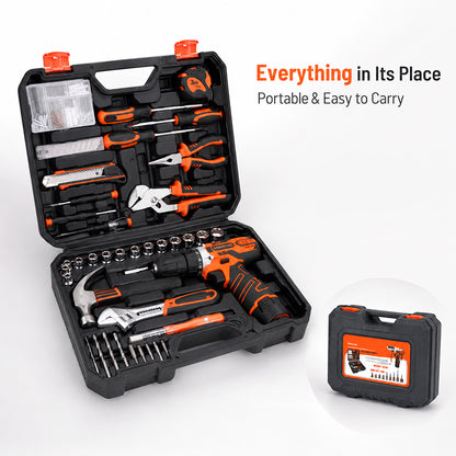 KingTool 255 PCS Home Tool Kit with 12V Drill Storage Case