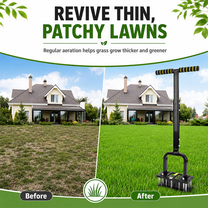 KingTool Heavy Duty Manual Lawn Aerator with 15 Spikes & Auto-Clean Springs
