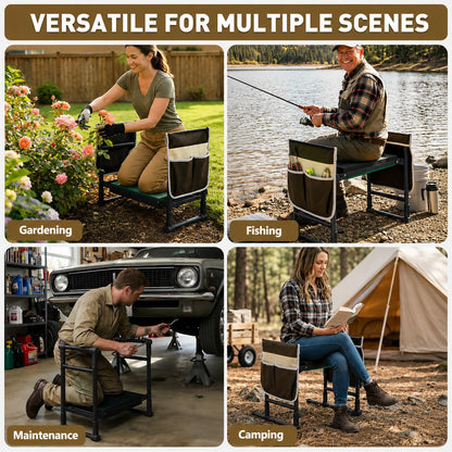 Garden Kneeler and Seat, 2-in-1 Folding Bench with Tool Pouches