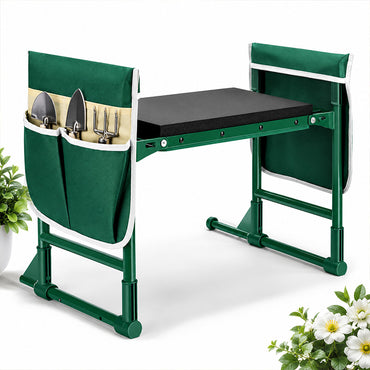 Green Garden Kneeler and Seat, 2-in-1 Folding Garden Bench with Tool Pouches