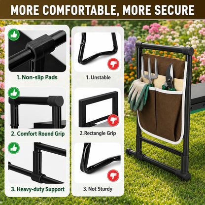 Garden Kneeler and Seat, 2-in-1 Folding Bench with Tool Pouches