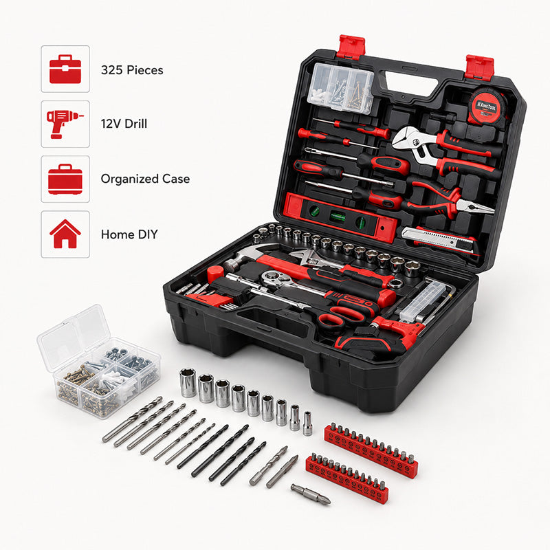 KingTool 276 PCS Home Tool Kit with 12V Drill Drawer Case 3-Day Delivery