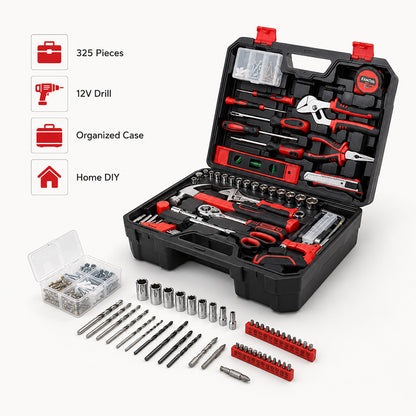 KingTool 276 PCS Home Tool Kit with 12V Drill Drawer Case 3-Day Delivery