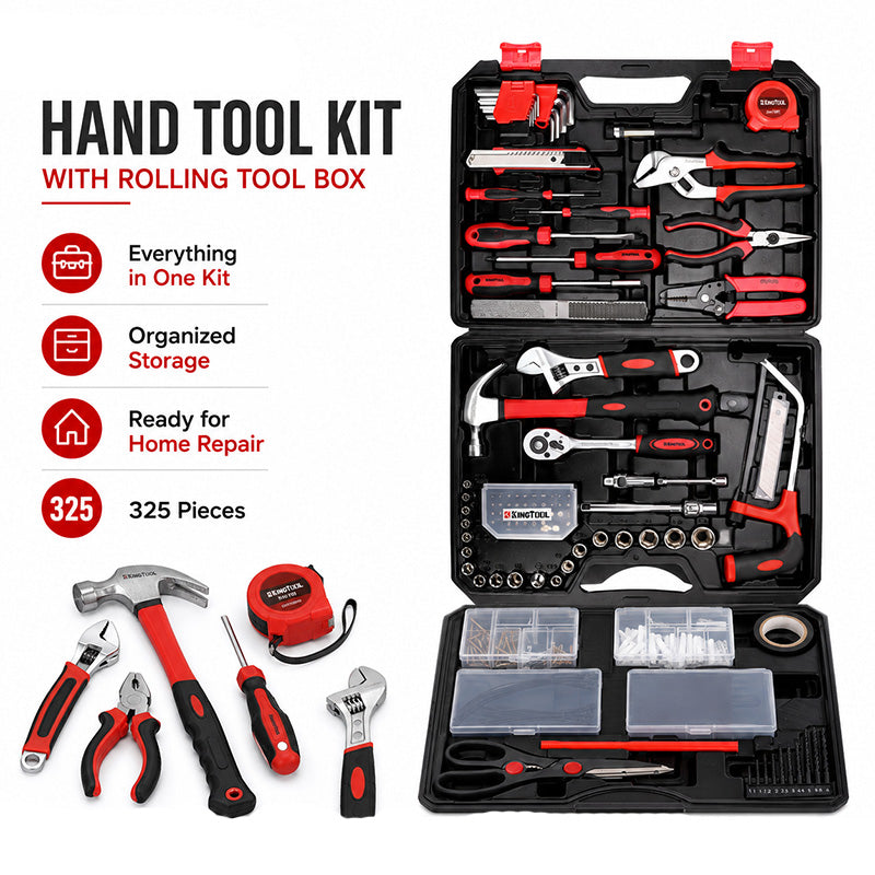 KingTool 325 PCS Home Tool Kit with 3 Layer Storage Case