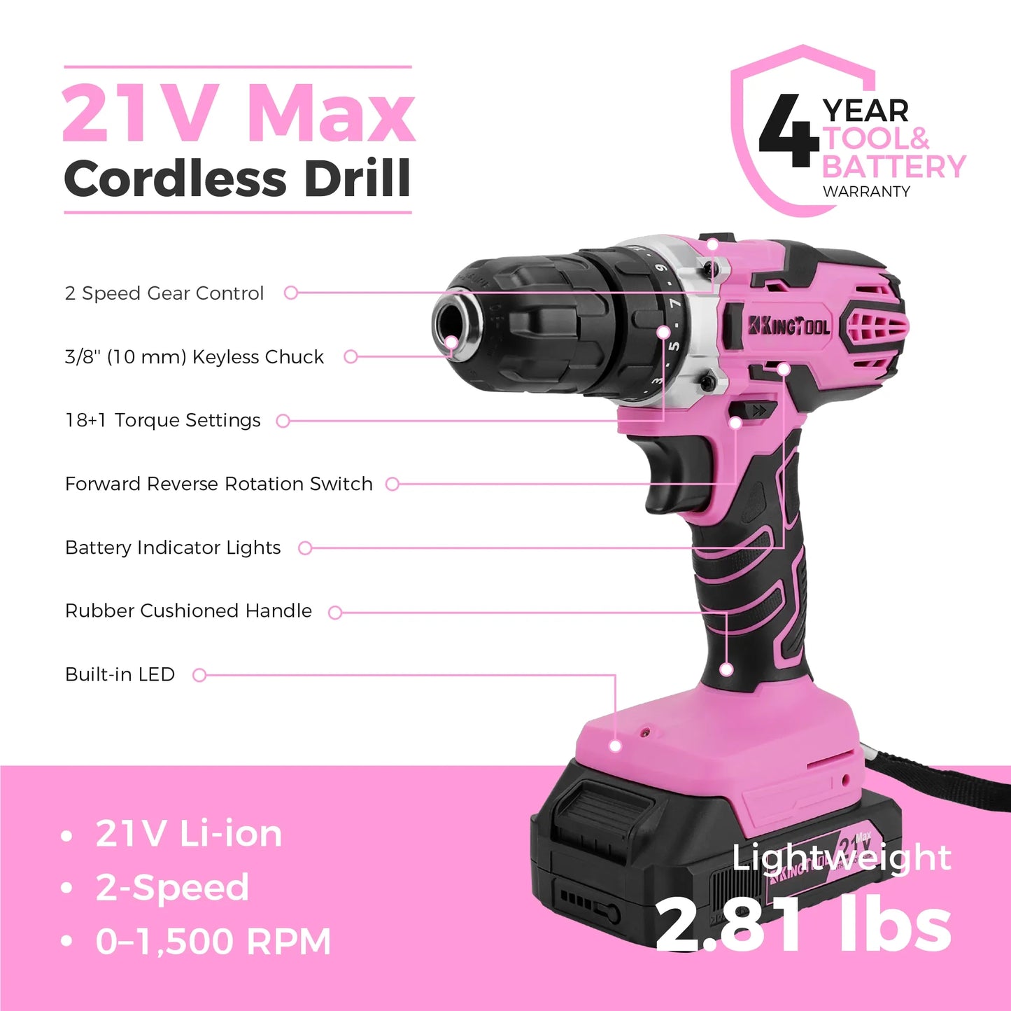 KingTool 267-PCS tool kit in pink with drill and bag