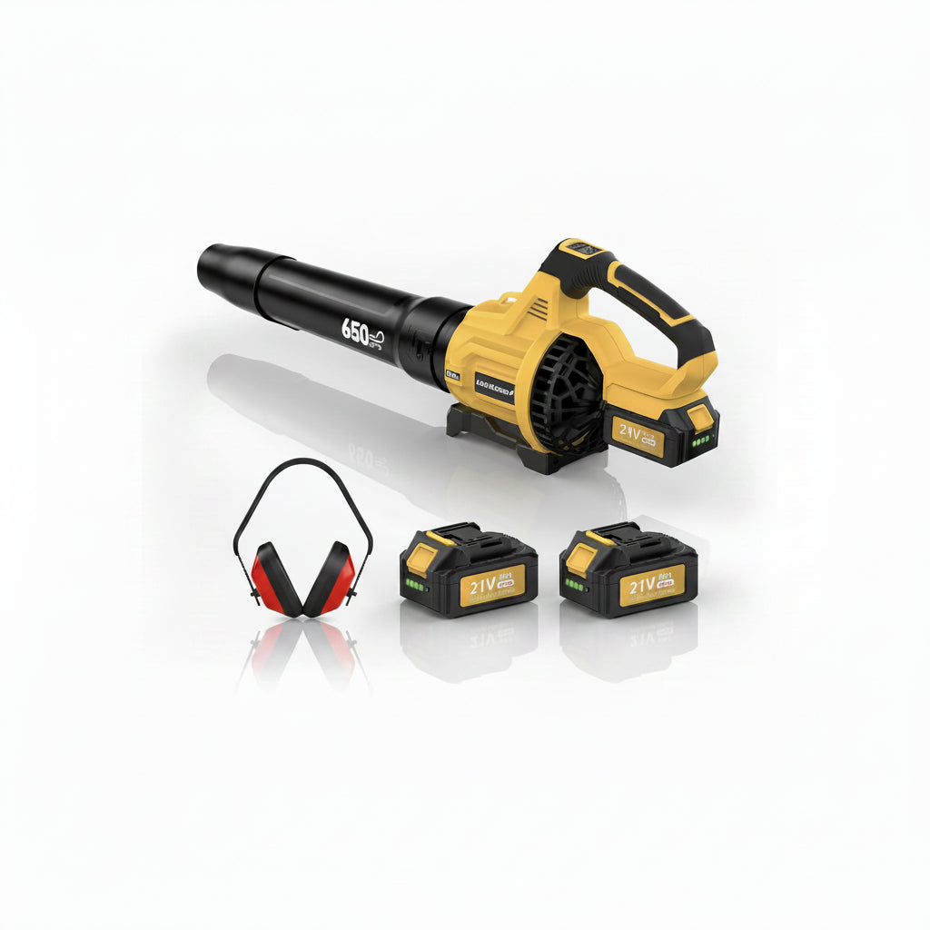 21V cordless leaf blower clearing wet leaves