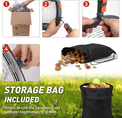 Foot-operated nut gatherer with walnuts