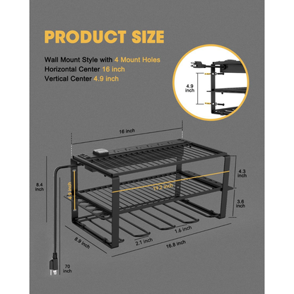KingTool  3 Tier Wall Wall Tool Organizer - 6 Outlet Charging Station
