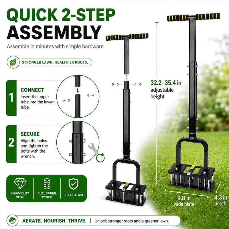 KingTool Heavy Duty Manual Lawn Aerator with 15 Spikes & Auto-Clean Springs