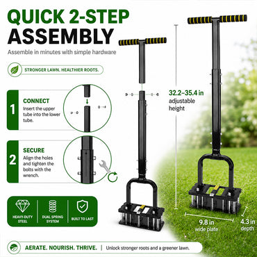 KingTool Heavy Duty Manual Lawn Aerator with 15 Spikes & Auto-Clean Springs