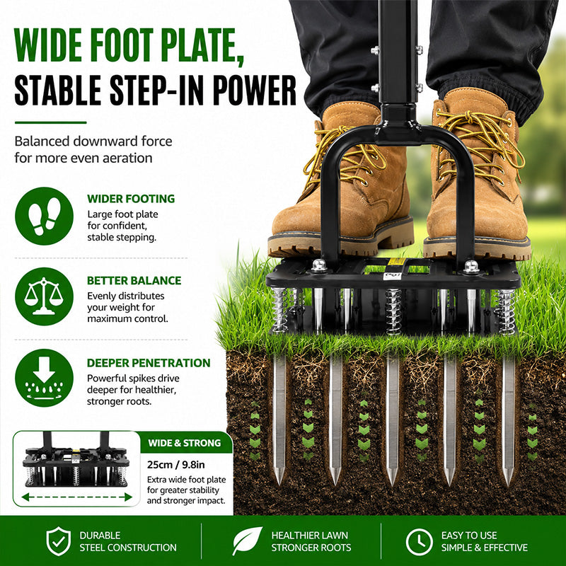 KingTool Heavy Duty Manual Lawn Aerator with 15 Spikes & Auto-Clean Springs