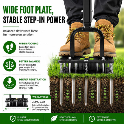 KingTool Heavy Duty Manual Lawn Aerator with 15 Spikes & Auto-Clean Springs