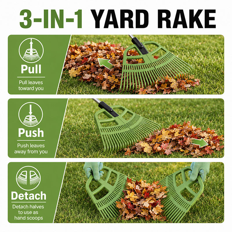 KingTool 3-in-1 Adjustable Leaf Rake with Detachable Scoops for Yard Cleanup