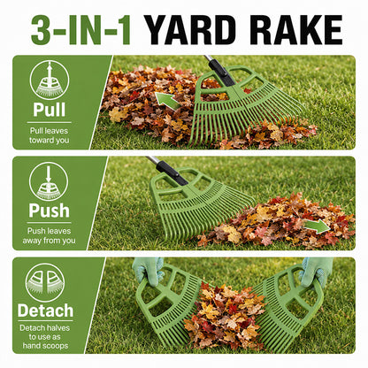 KingTool 3-in-1 Adjustable Leaf Rake with Detachable Scoops for Yard Cleanup