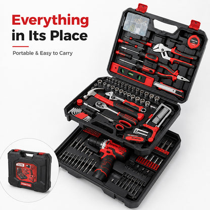 KingTool 276 PCS Home Tool Kit with 12V Drill Drawer Case 3-Day Delivery