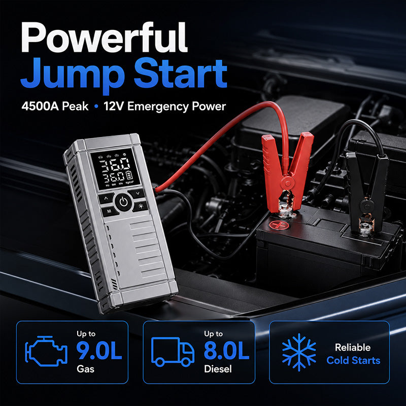 KingTool 4500A Portable Car Jump Starter with 150 PSI Air Compressor
