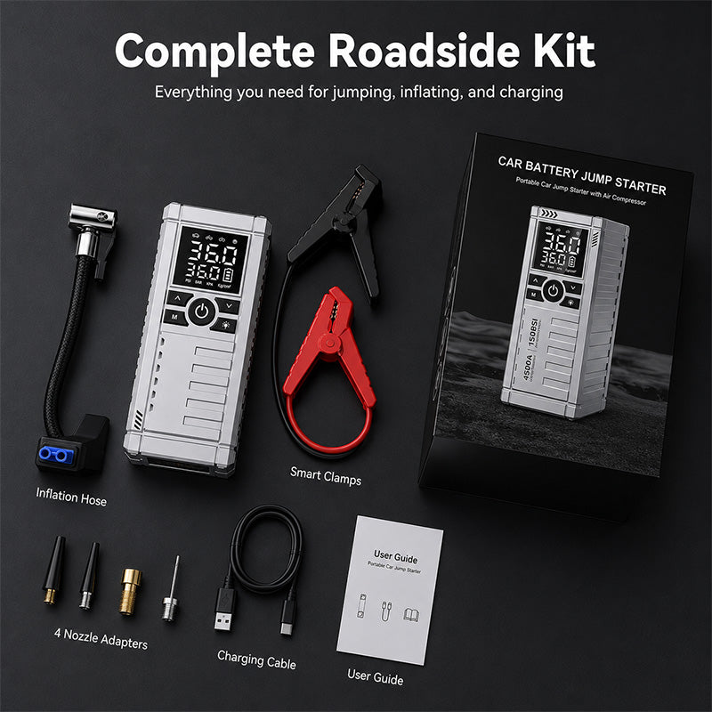 KingTool 4500A Portable Car Jump Starter with 150 PSI Air Compressor