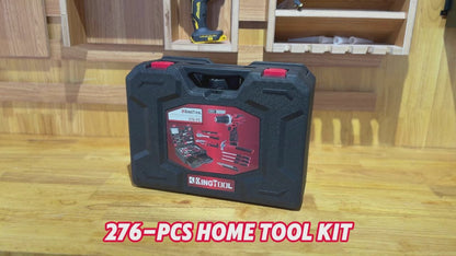 KingTool 276-PCS Home Tool Kit with 12V Cordless Drill Drawer