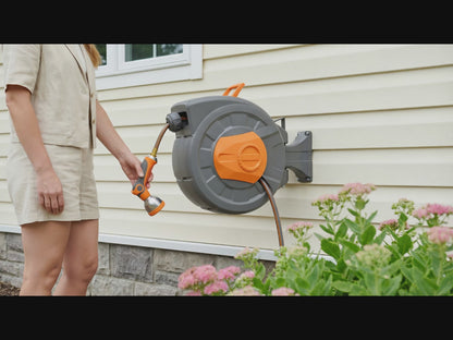 100 FT Retractable Garden Hose Reel with 10-Pattern Nozzle & 180° Swivel