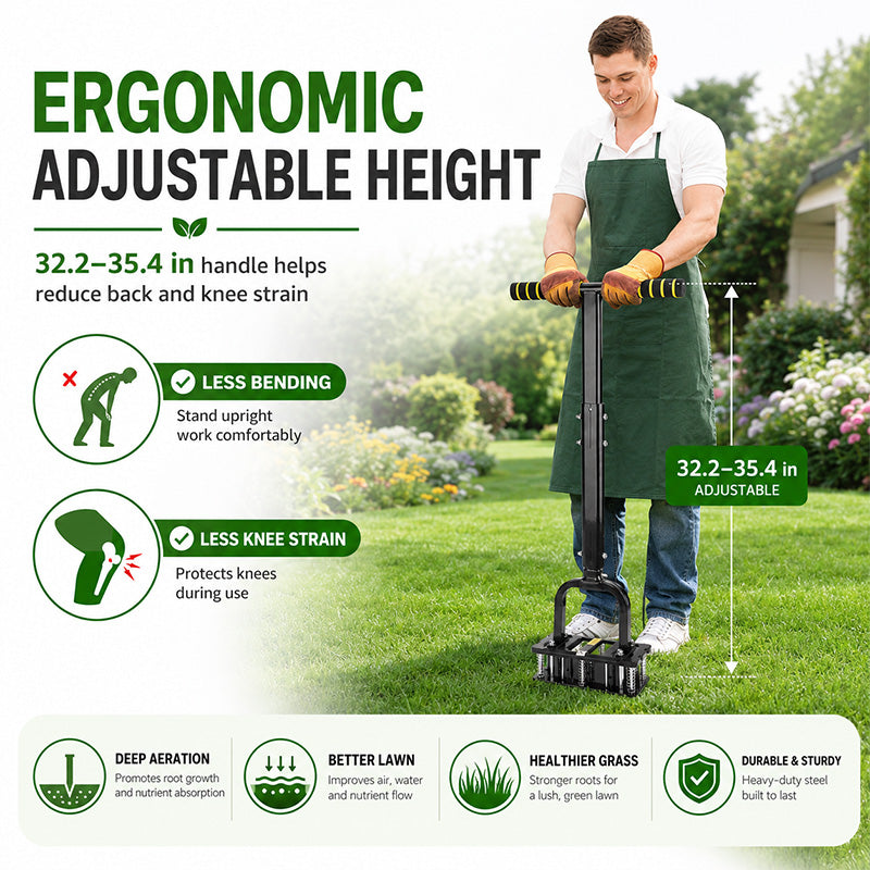 KingTool Heavy Duty Manual Lawn Aerator with 15 Spikes & Auto-Clean Springs