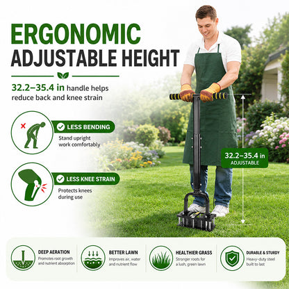KingTool Heavy Duty Manual Lawn Aerator with 15 Spikes & Auto-Clean Springs